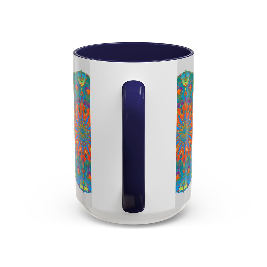 Beautiful handmade Mandala Art Mug with intricate blue and green designs