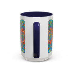 Beautiful handmade Mandala Art Mug with intricate blue and green designs