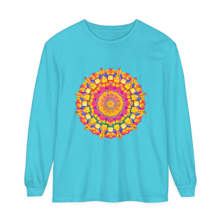 Vibrant and intricate mandala design long sleeve t-shirt with psychedelic art