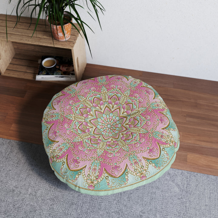 Pink Mandala Tufted Floor Pillow by Blululi