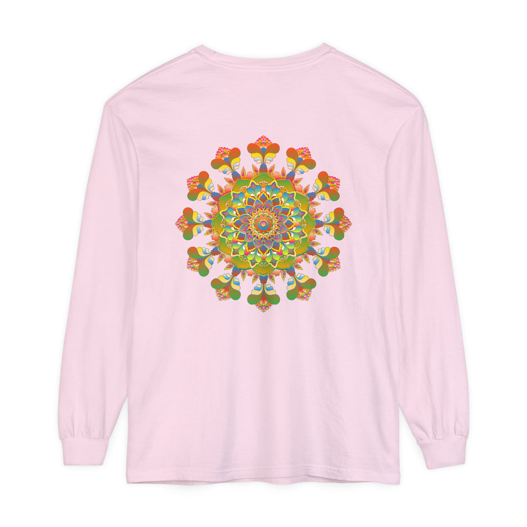 Vibrant and colorful long sleeve mandala t-shirt showcasing intricate and mesmerizing art design