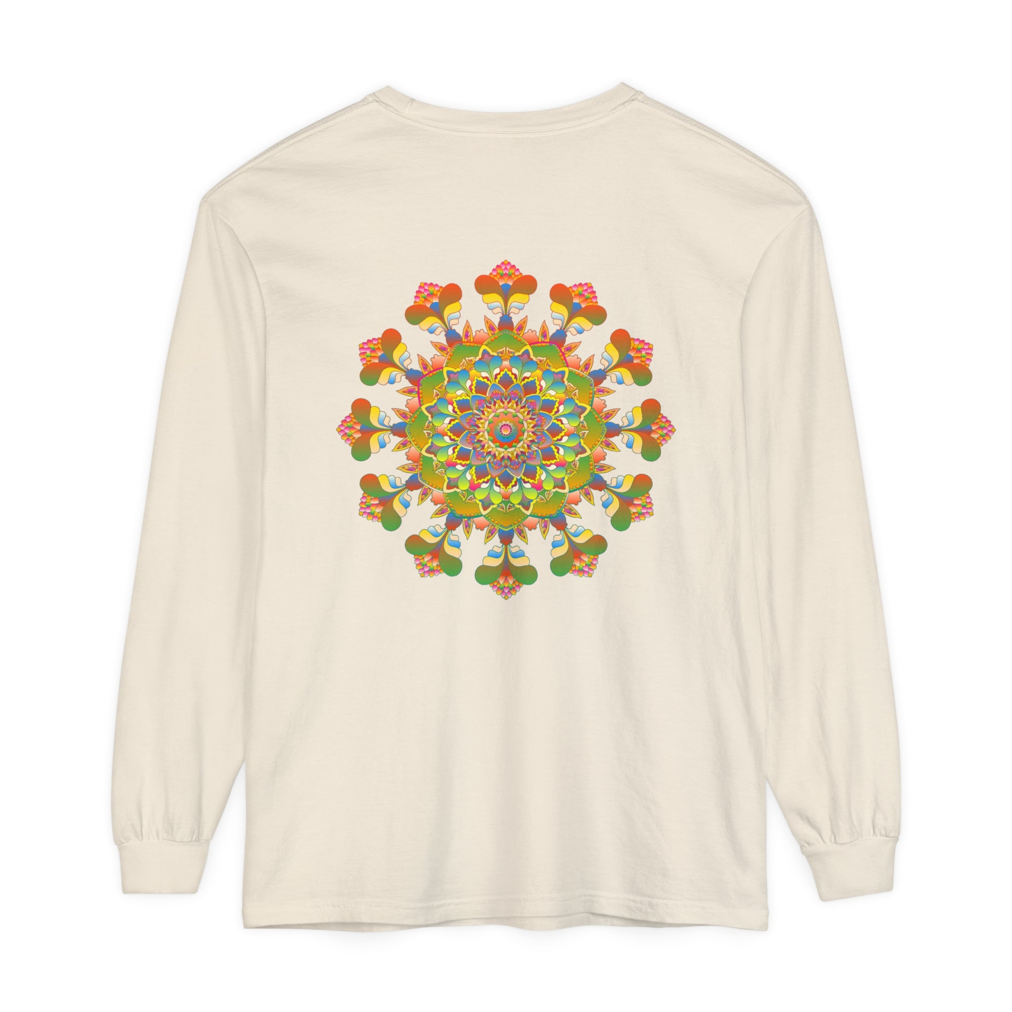 Vibrant Mandala Long Sleeve T-Shirt featuring colorful and intricate art design