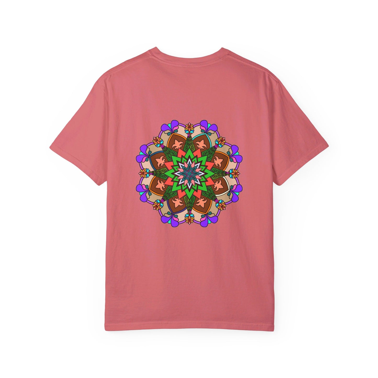 Unisex Mandala T-Shirt featuring hand-drawn mandala art on 100% ring-spun cotton, garment-dyed for extra comfort