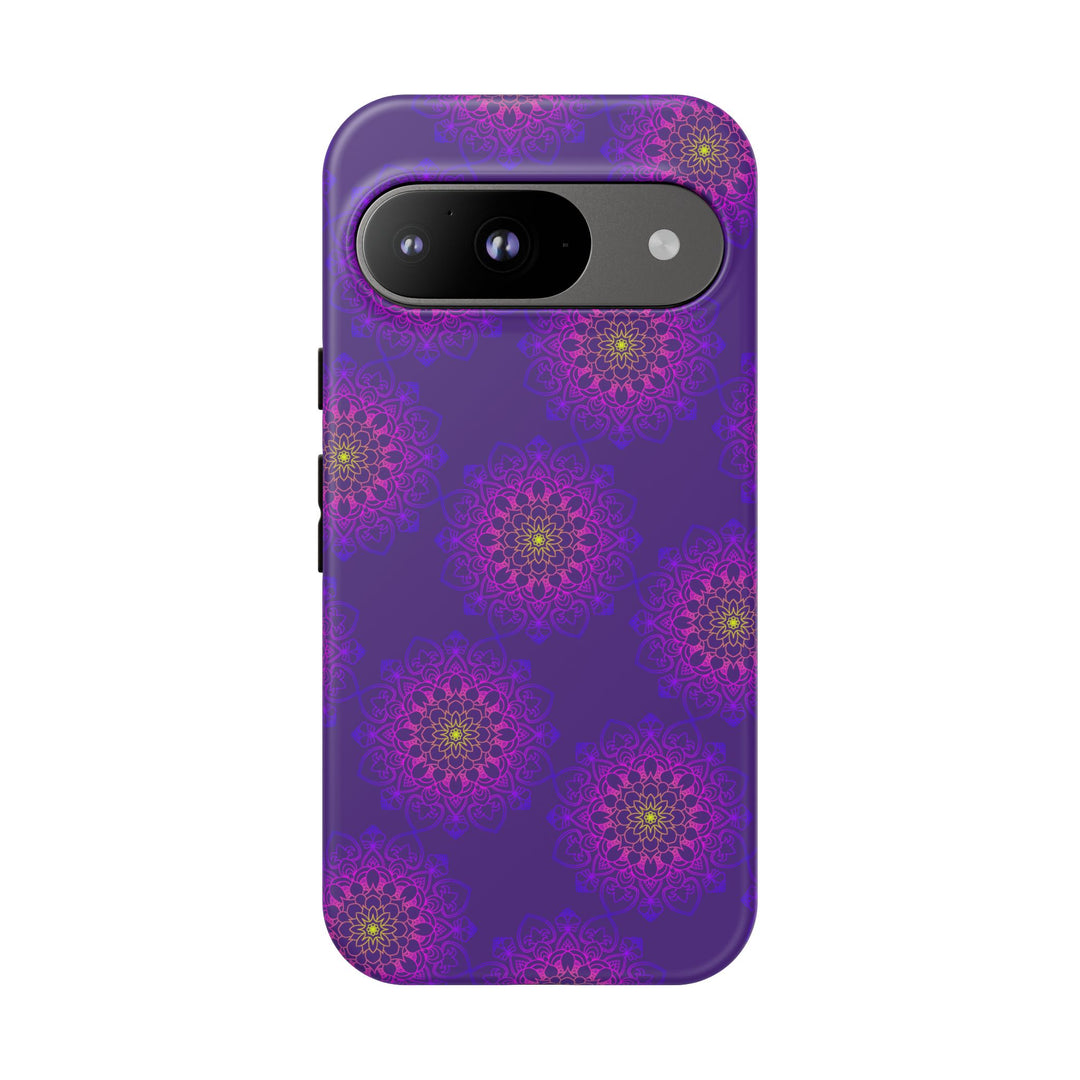 Intricate Purple Floral iPhone Case with Bold Mandala Design