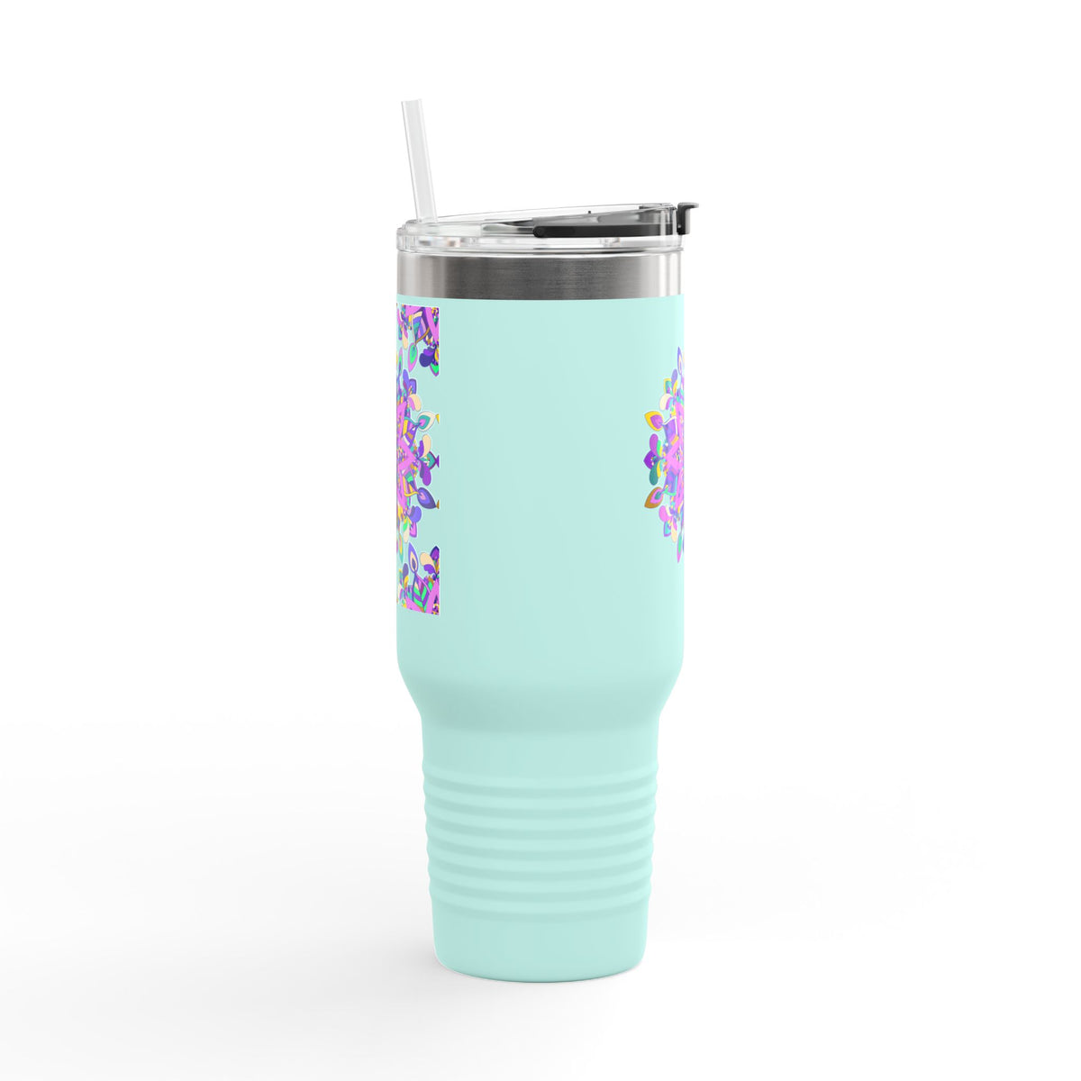 40oz Insulated Travel Mug — Purple Floral Mandala Design
