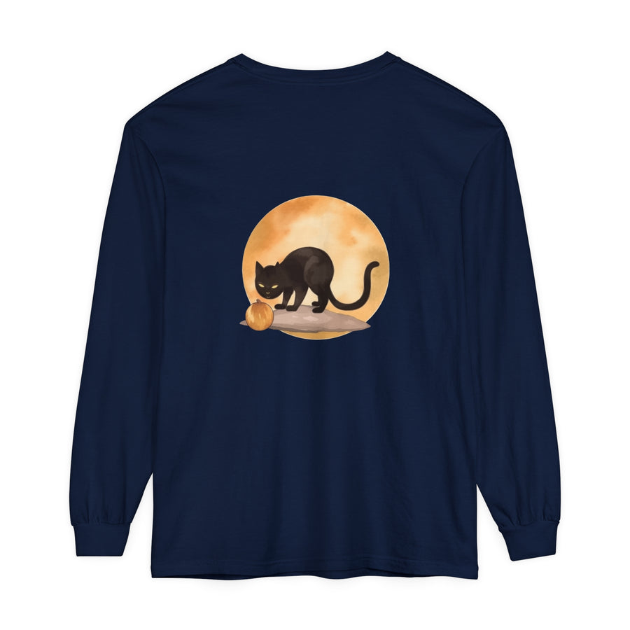 Black Cat & Moon Halloween T-Shirt with Spooky Design for Trick-or-Treating