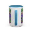  A close-up image of a vibrant and detailed mandala art mug with colorful patterns and intricate designs