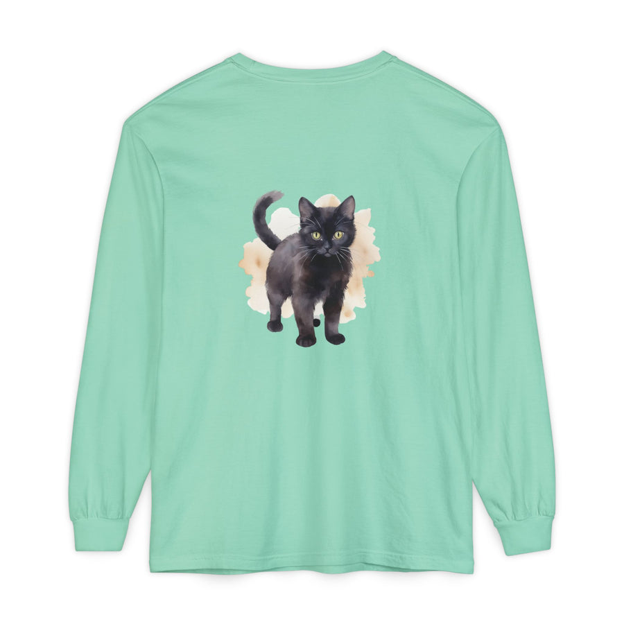 Full Sleeve Tee | Black Cat Watercolor - Unisex