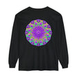 Vibrant purple and green mandala long sleeve t-shirt with intricate design
