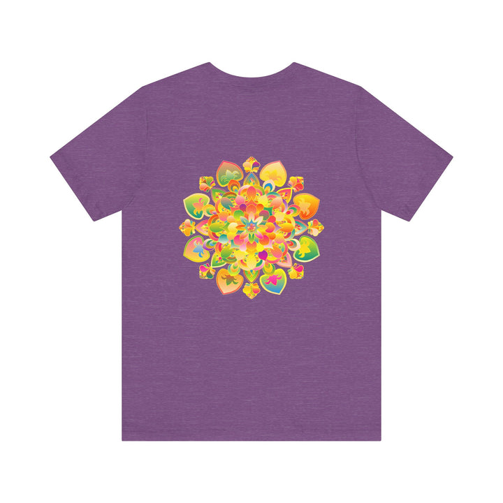 A beautiful, colorful mandala tee with intricate patterns symbolizing spiritual peace and harmony