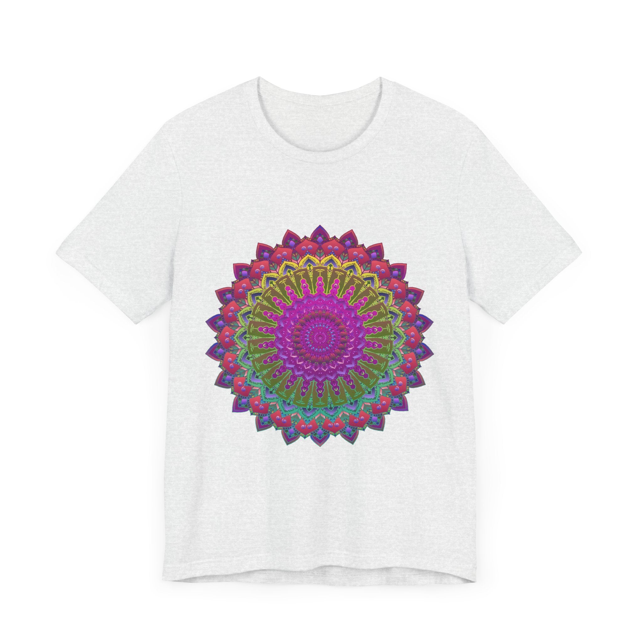 A vibrant and colorful mandala tee with spiritual art design