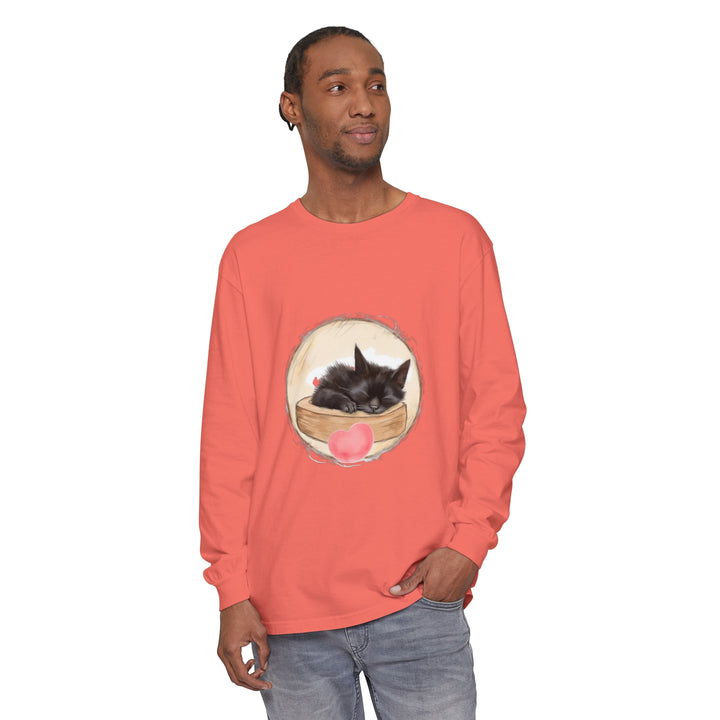 Soft and comfortable cotton t-shirt featuring a cute sleeping kitten