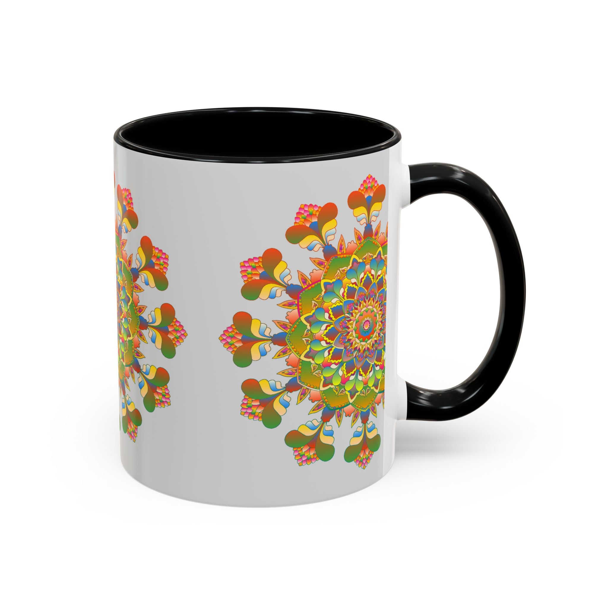 A beautiful ceramic mug featuring a colorful and intricate mandala art design