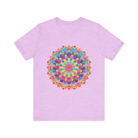 Colorful mandala flower t-shirt featuring psychedelic art design for a vibrant and unique fashion statement
