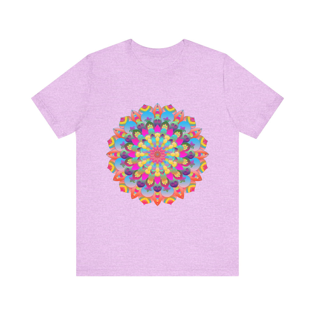 Colorful mandala flower t-shirt featuring psychedelic art design for a vibrant and unique fashion statement