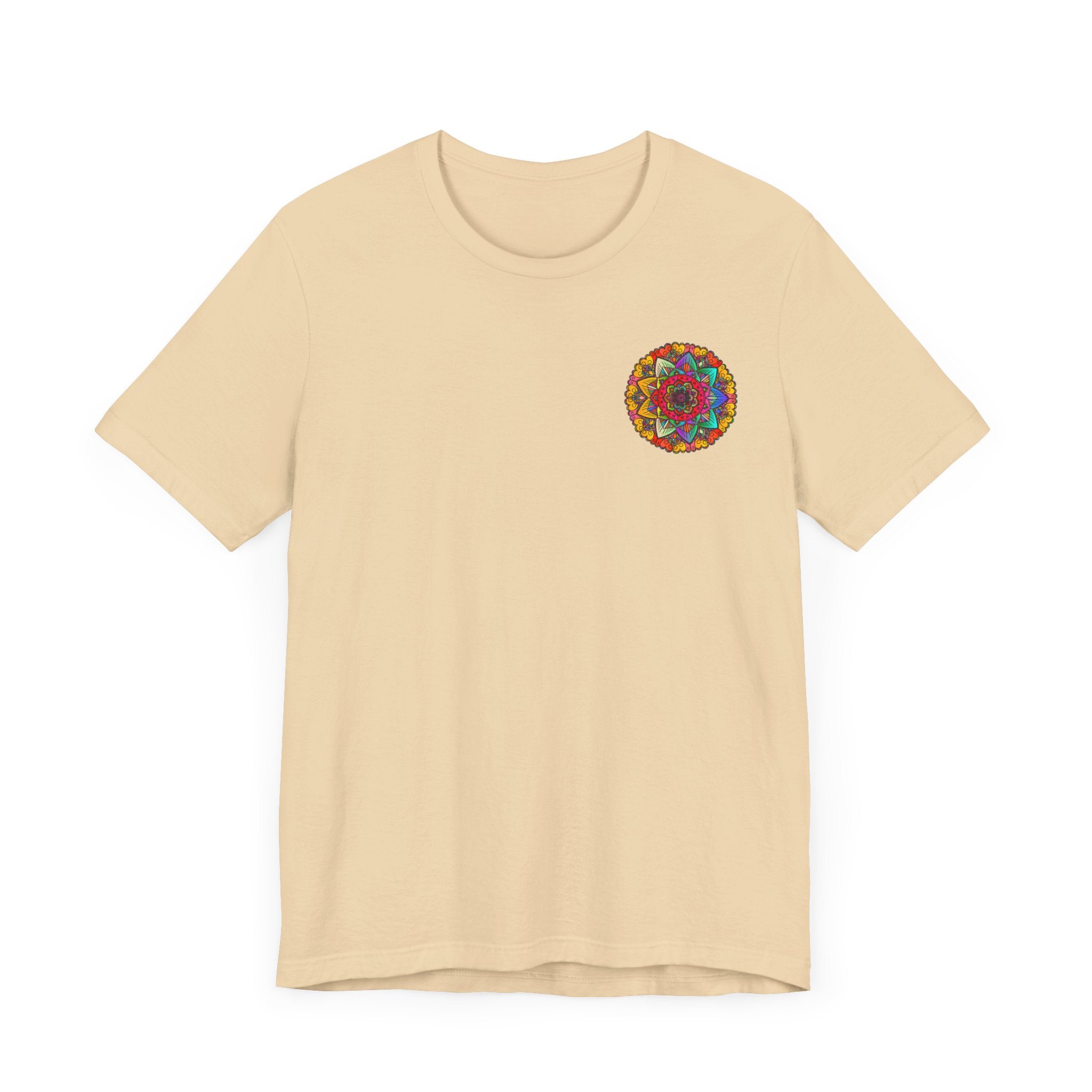 A vibrant and intricately designed Mandala Peace & Harmony T-Shirt featuring a colorful spiritual motif