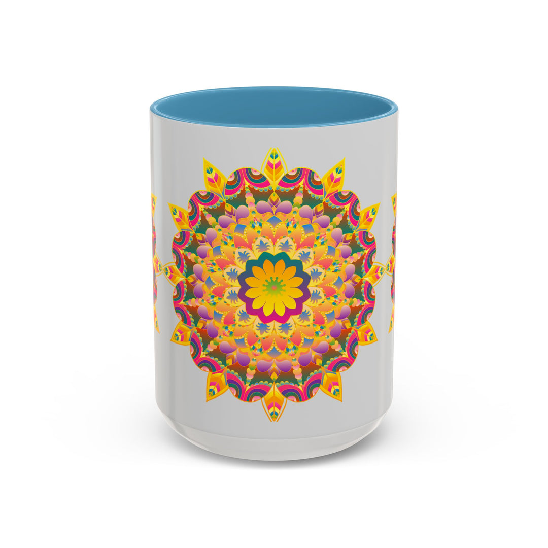 Beautiful and colorful mandala art mug featuring a vibrant floral design