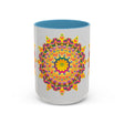 Beautiful and colorful mandala art mug featuring a vibrant floral design