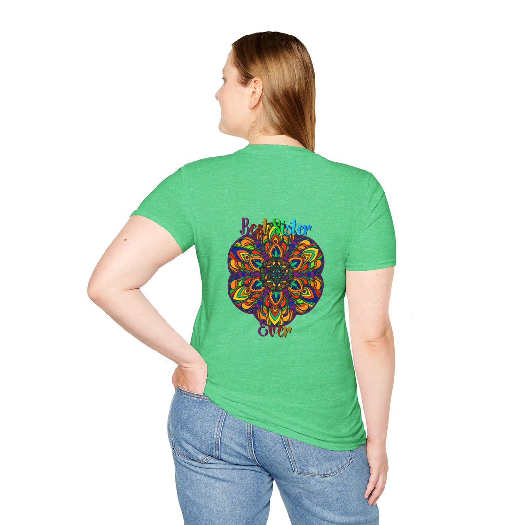 Colorful and intricate mandala art gift for sister unisex softstyle t-shirt with hand-drawn design