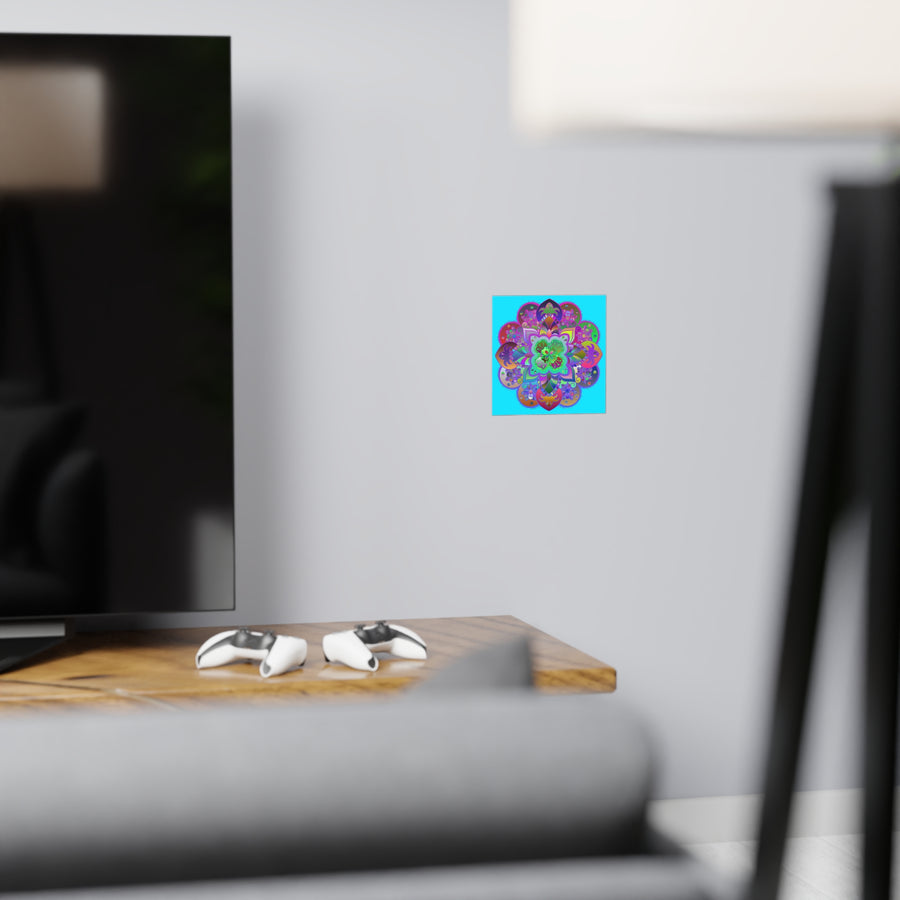 Colorful mandala art poster on square matte paper, hand-drawn with precision