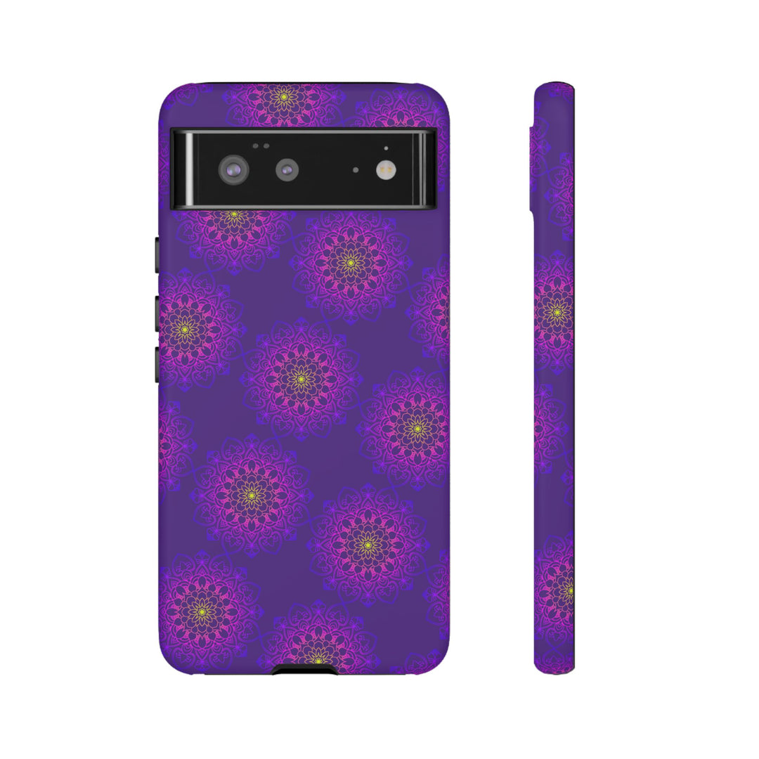 Intricate Purple Floral iPhone Case with Bold Mandala Design