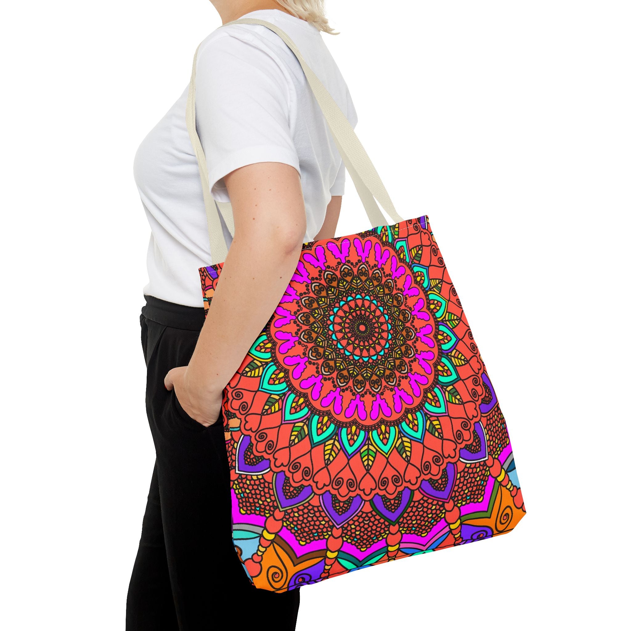 Borsa tote con mandala colorati – Stampa all-over in stile boho psichedelico