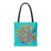 Beautiful azure blue Mandala Lotus Tote Bag with intricate design