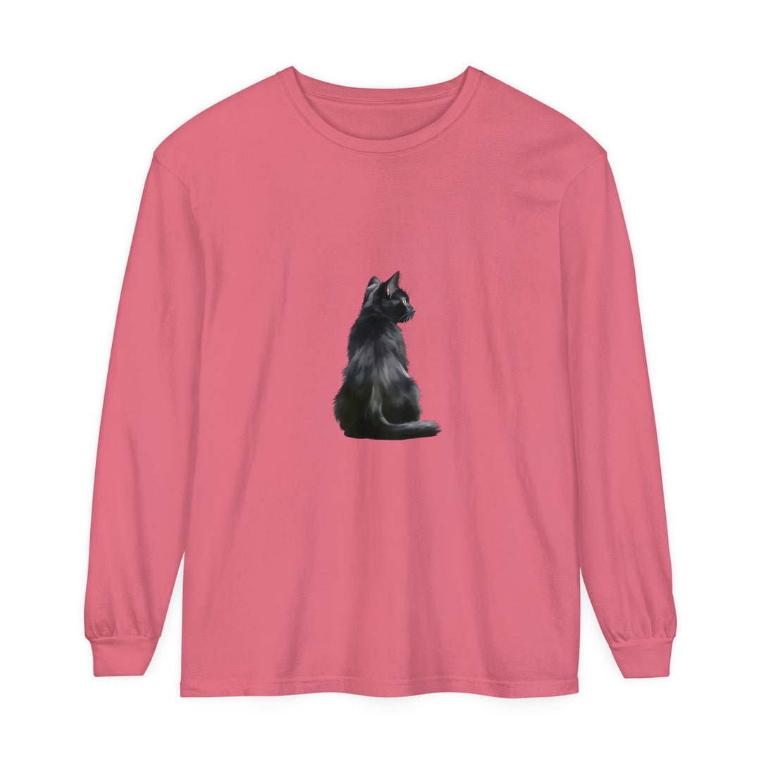 Black Cat Mystique Long Sleeve T-Shirt in black with intricate feline design