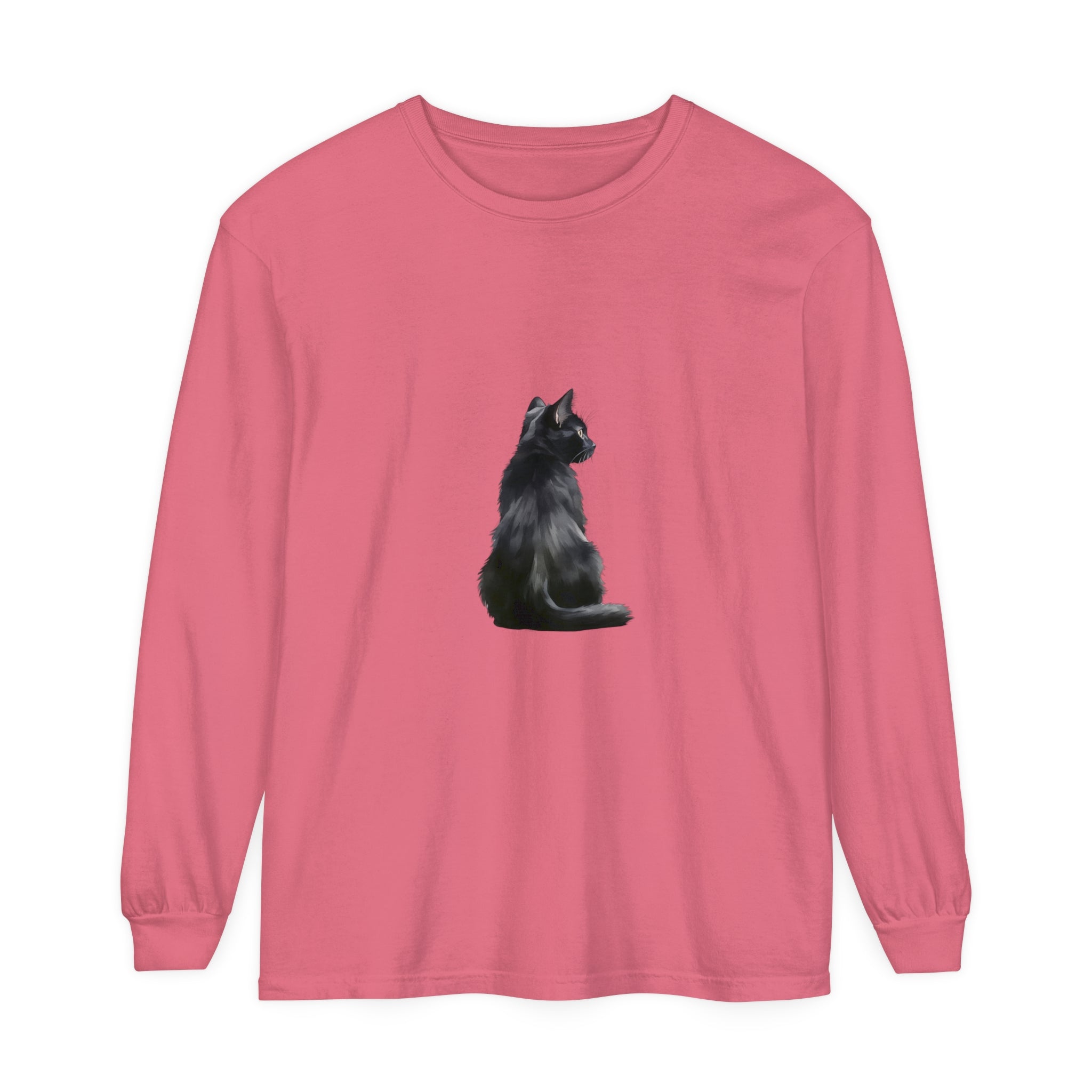 Black Cat Mystique Long Sleeve T-Shirt in black with intricate feline design