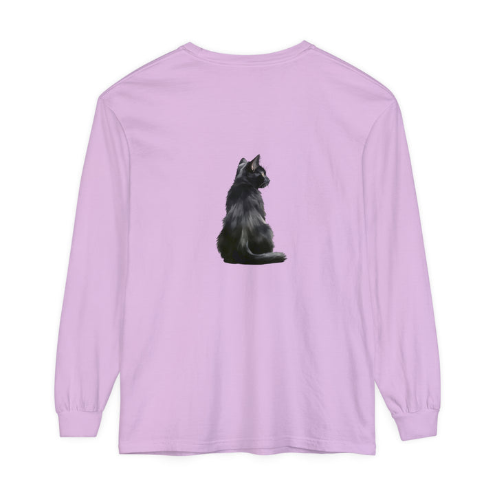 Black Cat Mystique Long Sleeve T-Shirt - a stylish and comfortable black shirt with a mysterious cat design on the front