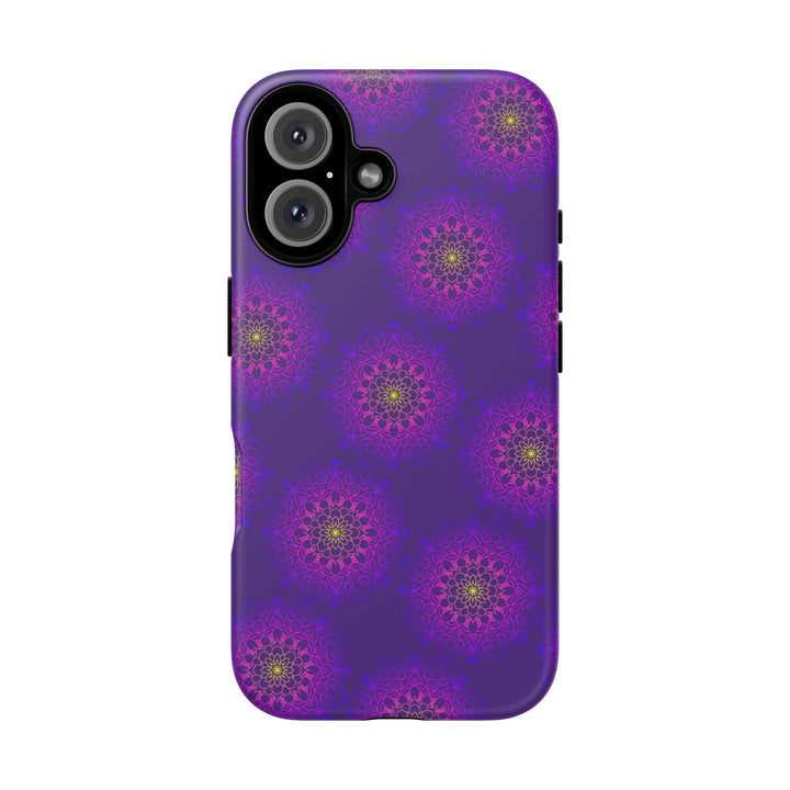 Intricate Purple Floral iPhone Case with Bold Mandala Design