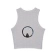 Black racerback tank top with a vibrant cosmic design, perfect for workouts and casual wear
