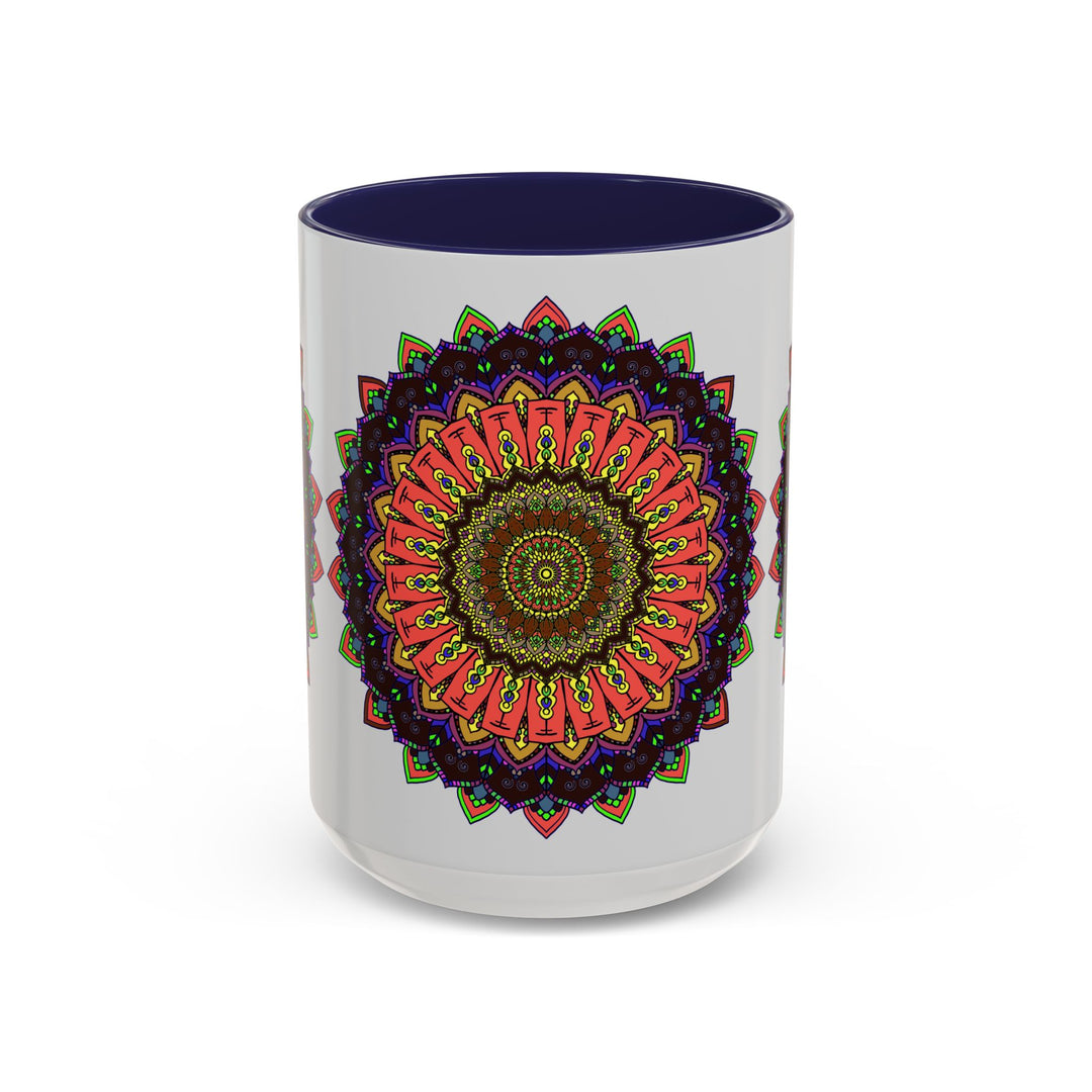 Colorful and spiritual mandala art mug with intricate geometric patterns 