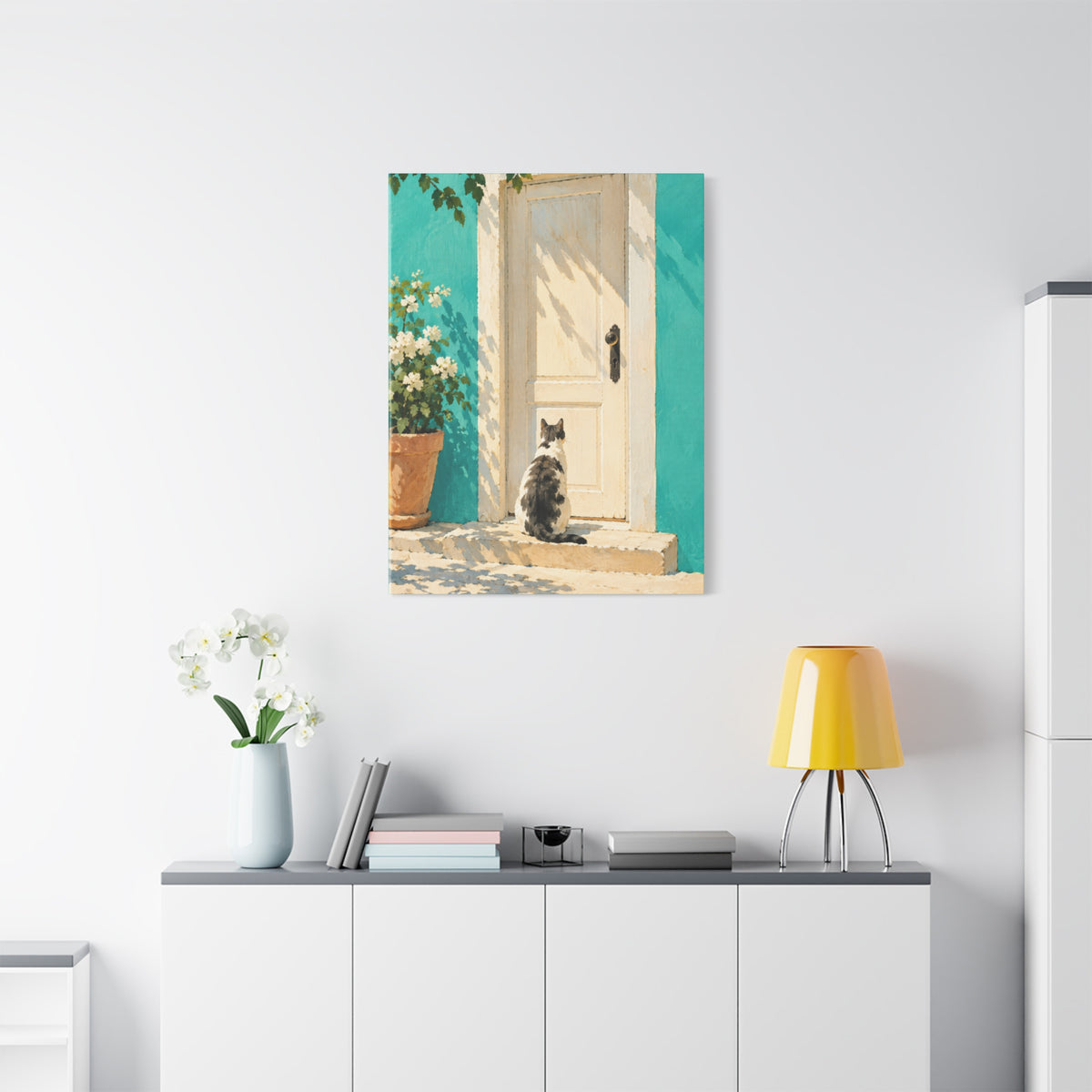 Sunlit Doorway Cat Canvas Wall Art