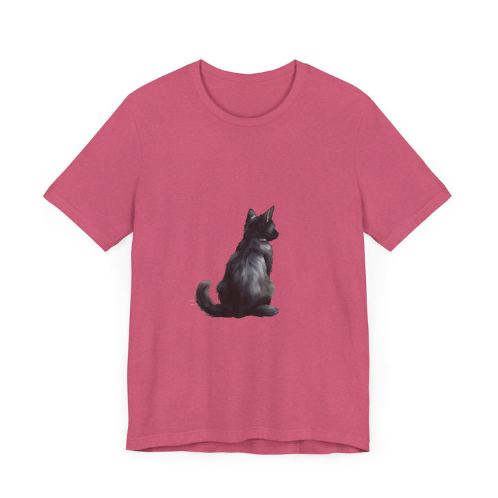 Black Cat Mystery T-Shirt: A stylish black t-shirt featuring a mysterious black cat design