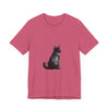 Black Cat Mystery T-Shirt: A stylish black t-shirt featuring a mysterious black cat design