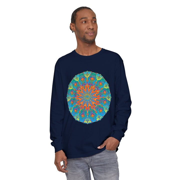 Colorful rainbow mandala design long sleeve t-shirt for women's fashion