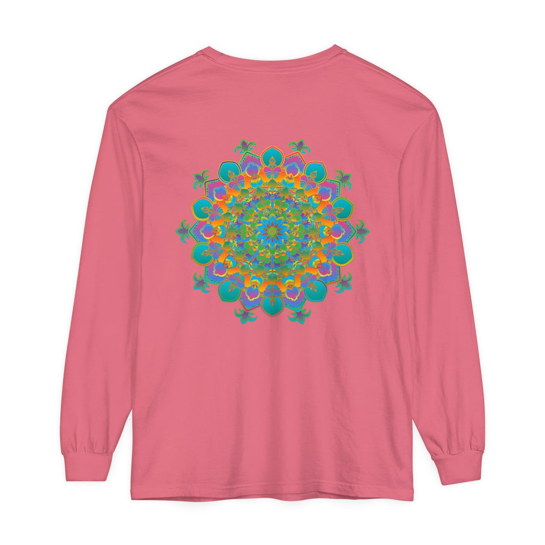 Colorful and detailed unisex long sleeve t-shirt featuring a vibrant mandala design