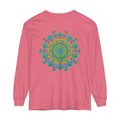 Colorful and detailed unisex long sleeve t-shirt featuring a vibrant mandala design