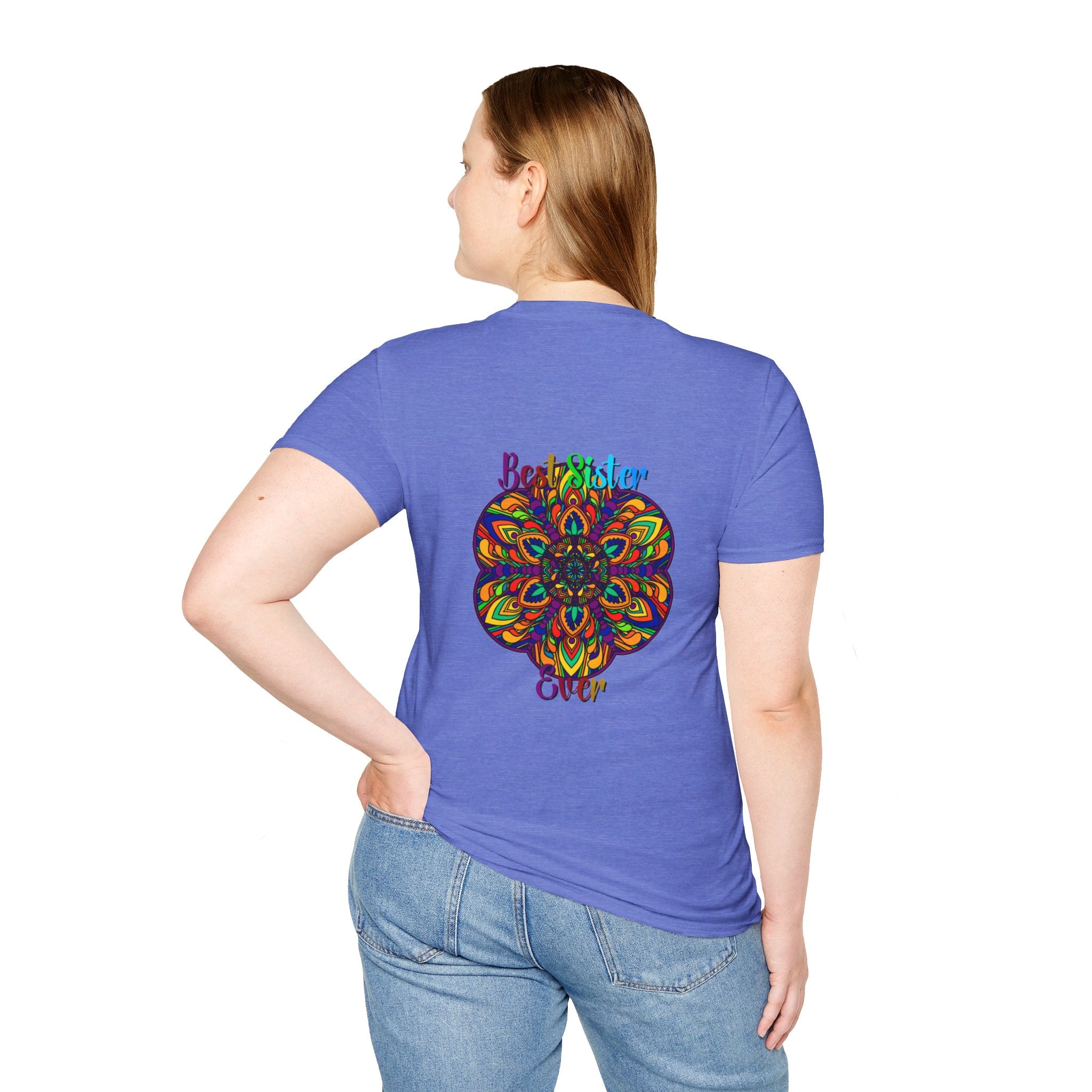 Colorful and intricate mandala art gift for sister unisex softstyle t-shirt with hand-drawn design