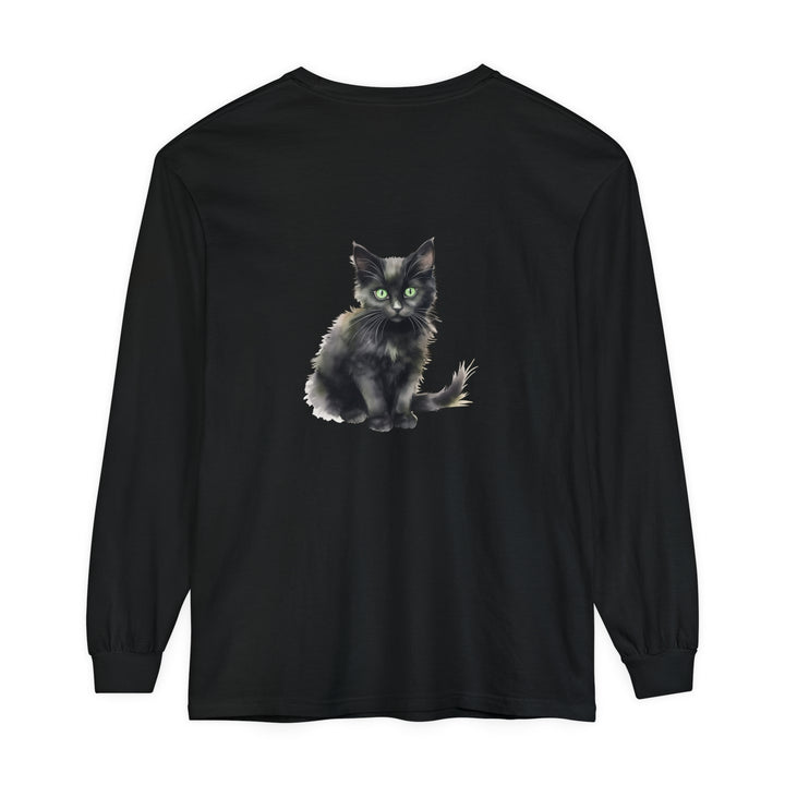 Black Cat Watercolor T-Shirt with Green Eyes, a stylish and unique fashion statement