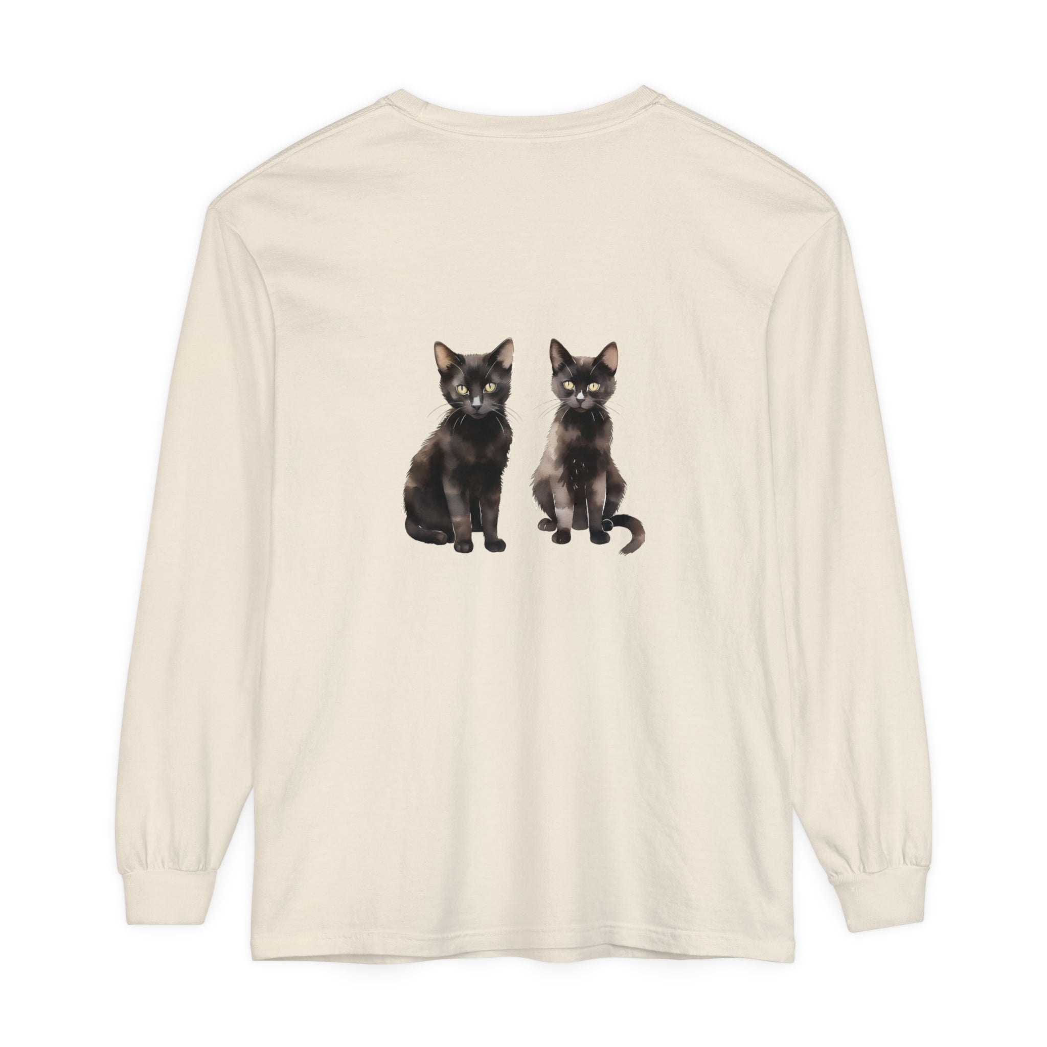 Black Cat Watercolor Art Long Sleeve T-Shirt featuring a colorful feline design