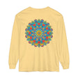 Unisex long sleeve t-shirt with a bold and vibrant mandala print