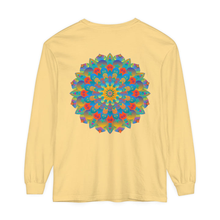 Unisex long sleeve t-shirt with a bold and vibrant mandala print