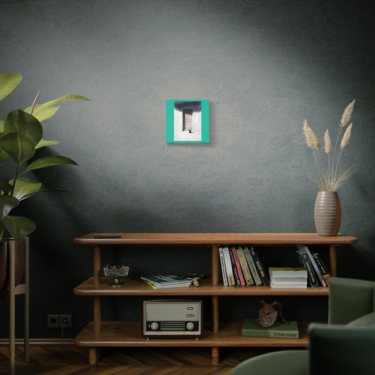 Cat at the Door Matte Canvas Wall Art — Moody Minimalist Cat Illustration