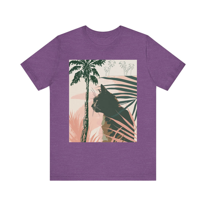 Beautiful black cat jungle tee shirt with vibrant tropical foliage design