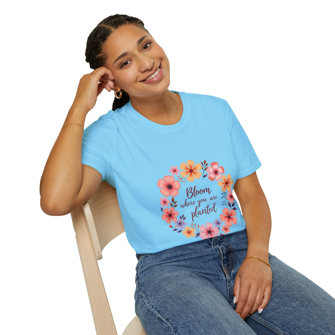 White t-shirt with a floral mandala design and the quote 'Be kind, be brave, be you' printed on it