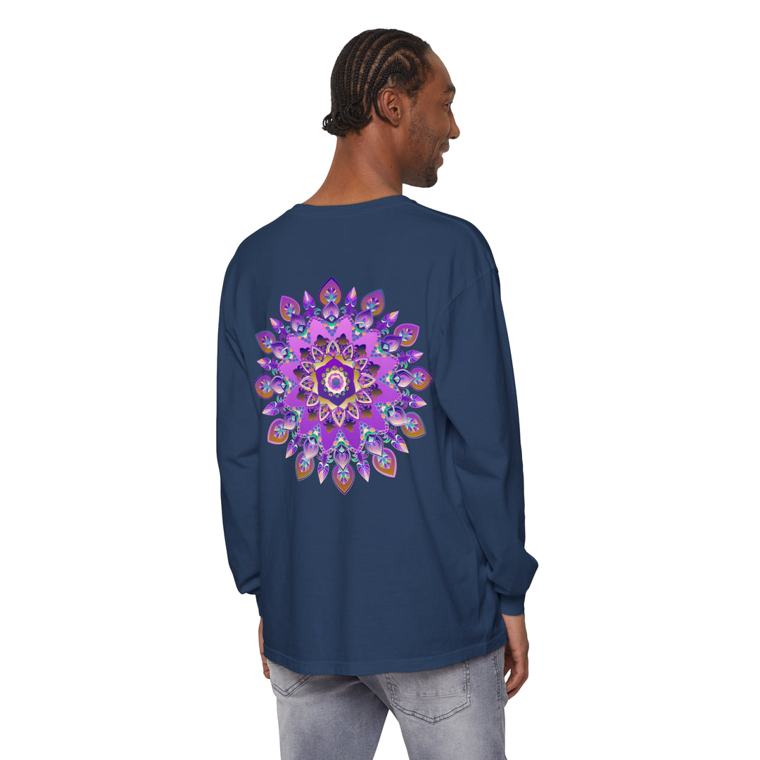 Beautiful purple and gold mandala long sleeve t-shirt with intricate design