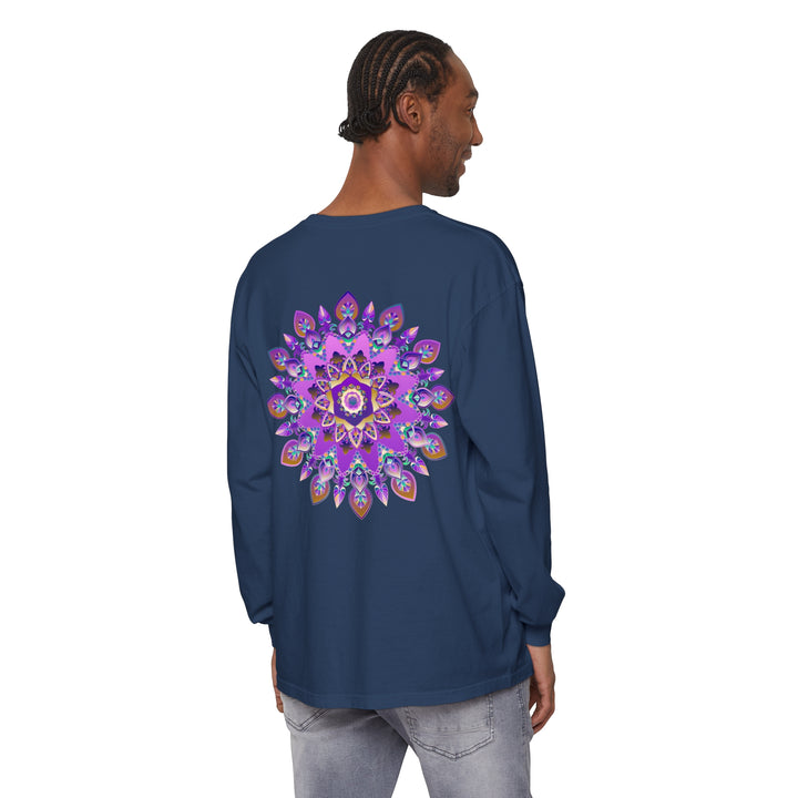 Beautiful purple and gold mandala long sleeve t-shirt with intricate design