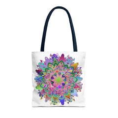 Vibrant and intricate mandala design tote bag in various colors